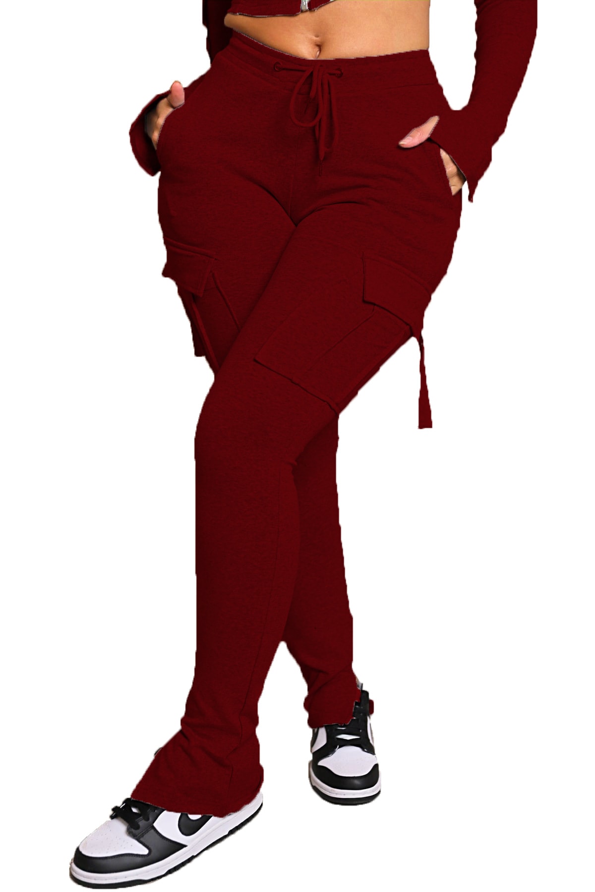 Cargo Pants With Pockets High Waist Drawstring Wide Leg Straight Trousers For Women Overalls view 6