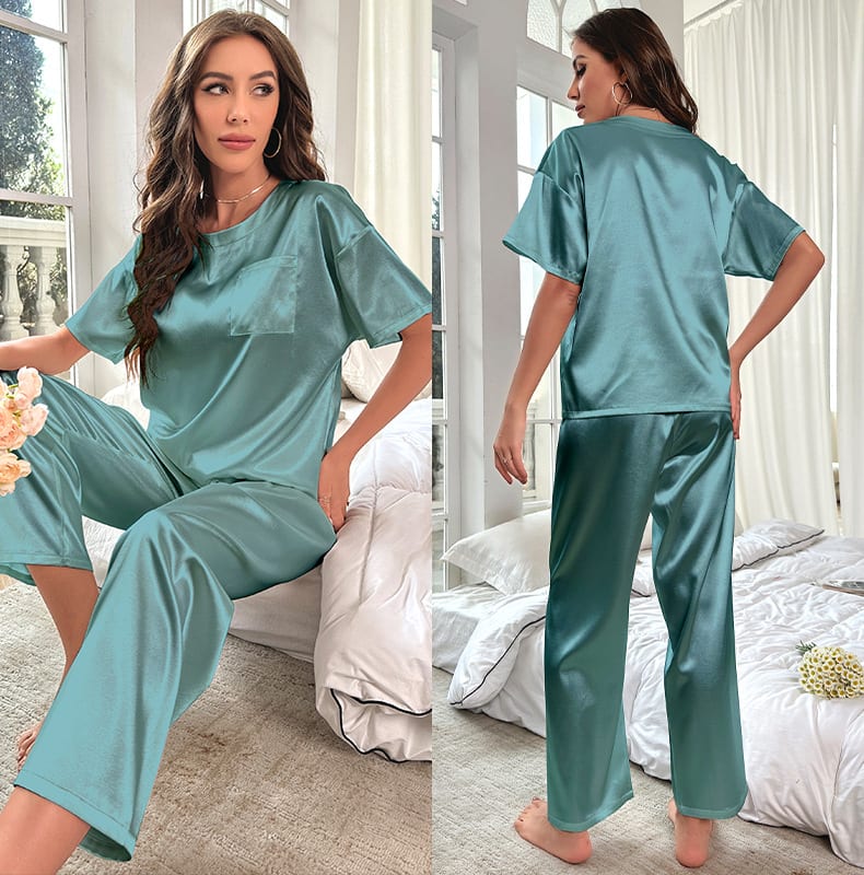 Loose Casual Ice Silk Short Sleeve Trousers Pajamas Suit view 7
