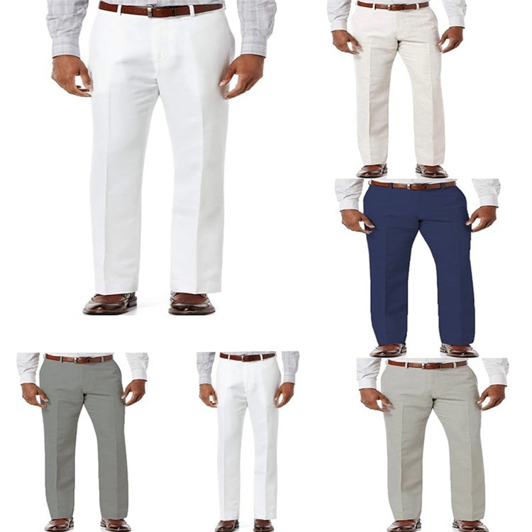 Men's Linen Slant Pockets Solid Color Breathable Trousers view 7