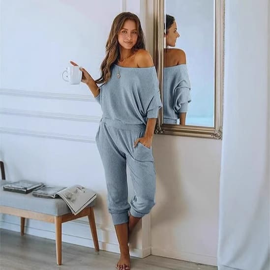 Off-the-shoulder Long Sleeve Pullover Fashion Casual Dungarees view 4