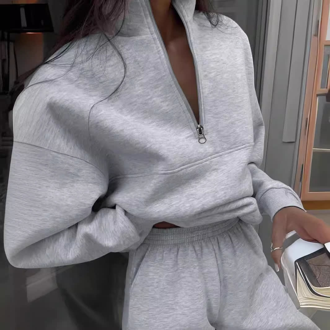 Long-sleeved Sports Sweatshirt Suit Fashion Stand-up Collar Zip-up Top And Elastic Band Trousers With Pocket Srping Fall Clothing For Women view 10