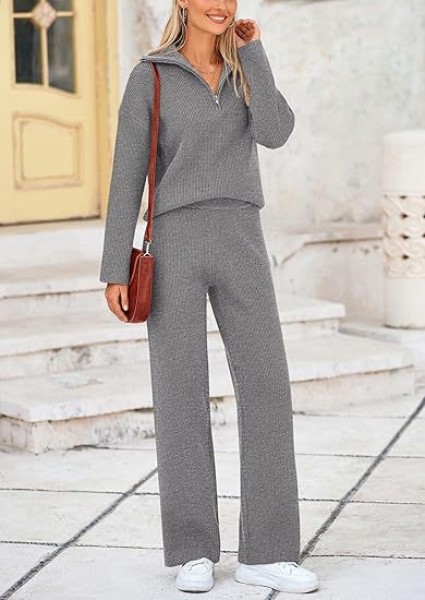 European And American Autumn And Winter Knitting Two-piece Set Casual And Comfortable Half-open Zipper And Lapel Sweater view 10
