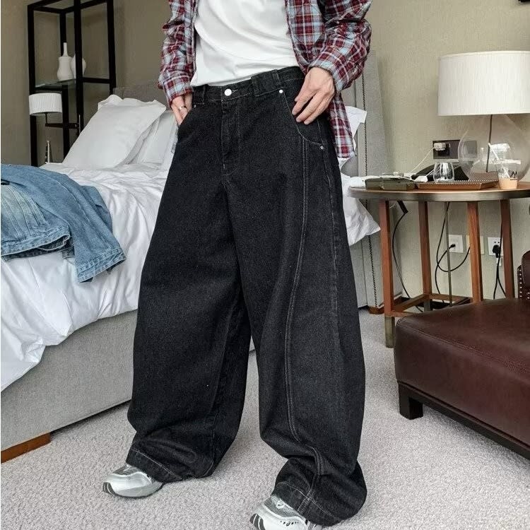 Washed Distressed Loose Wide Leg Jeans Street Men view 2