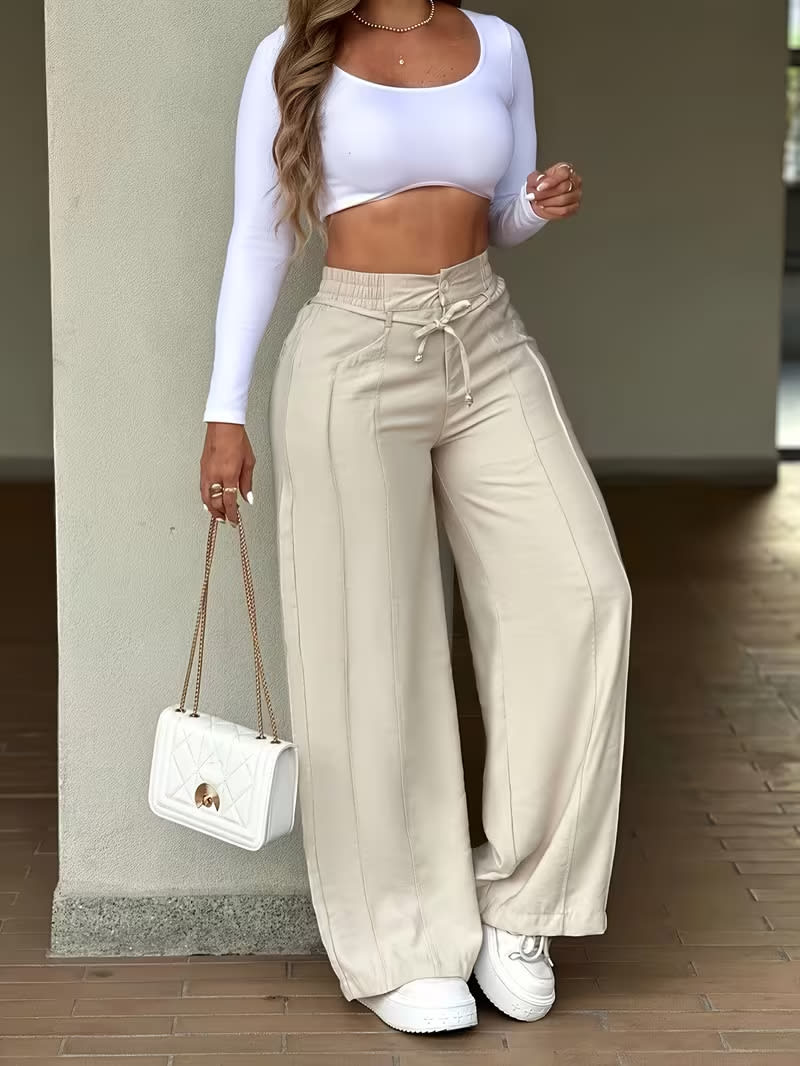 Lace-up Trousers Loose-fit Drawstring Wide-leg Pants With Multiple Pockets view 15