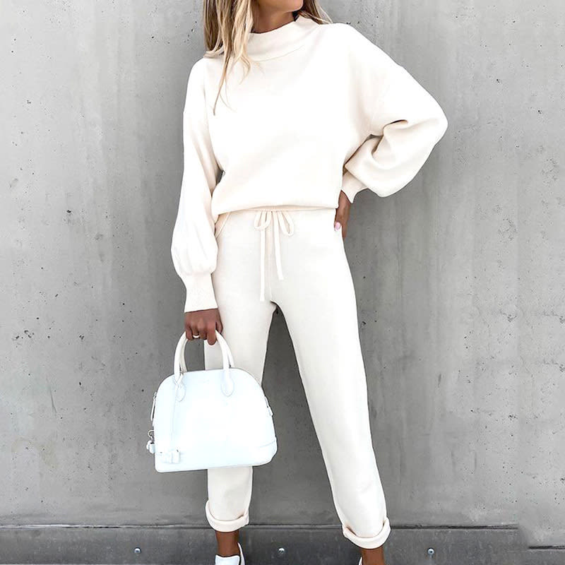 Turtleneck Casual Solid Color Hoodie Suit view 2