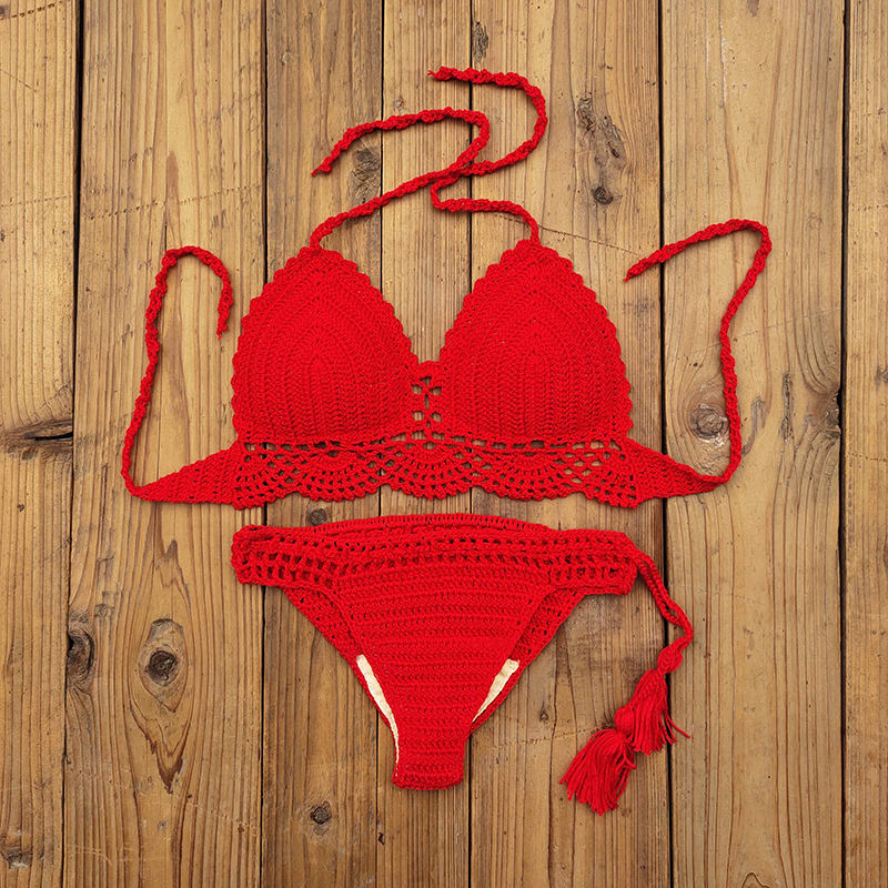 Women's Fashion Solid Color Handmade Crochet Bikini Suit view 12