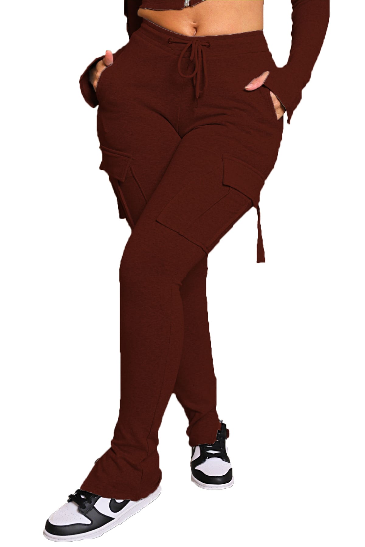 Cargo Pants With Pockets High Waist Drawstring Wide Leg Straight Trousers For Women Overalls view 4