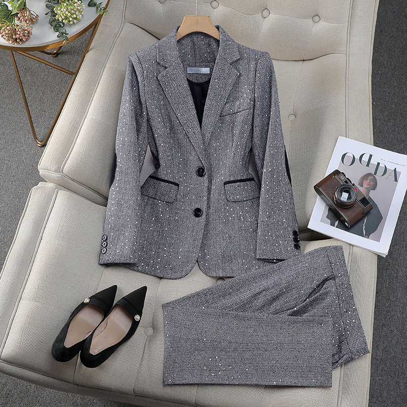 New Gray Professional Long Sleeve Women's Two-piece Suit view 10