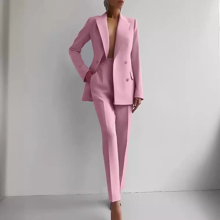 Casual Suits Fashion Long Sleeve Single-breasted Jacket Top And Slim Fit Trousers Women's Business Suits view 3