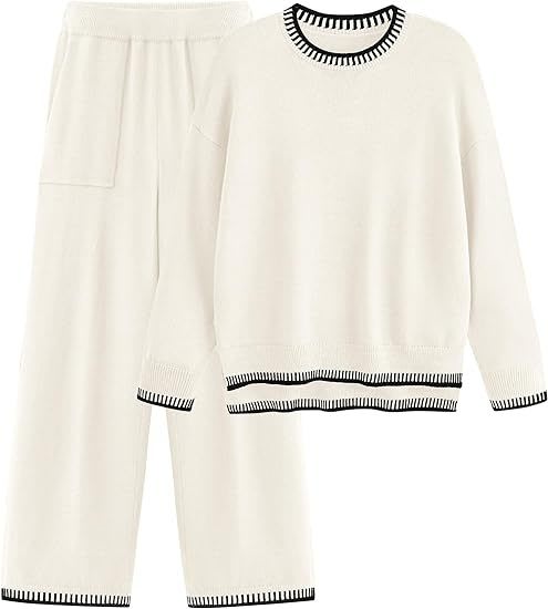Sweater Knit Casual Long Sleeve Pullover Wide Leg Pants Suit view 2