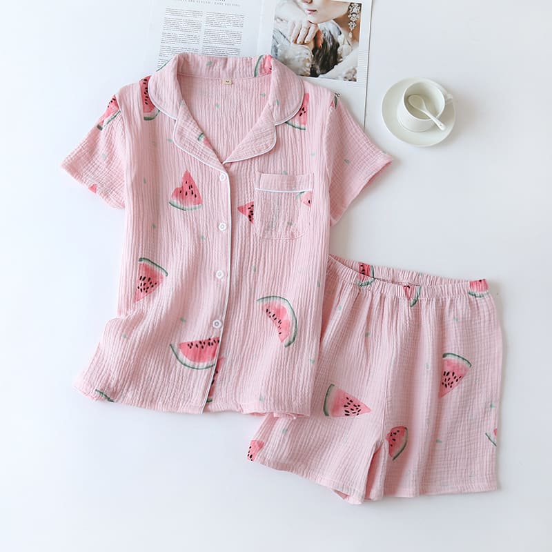 Summer Cotton Crepe Pajamas Short-sleeved Shorts Small Fresh Can Be Worn Outside Ladies' Homewear view 2