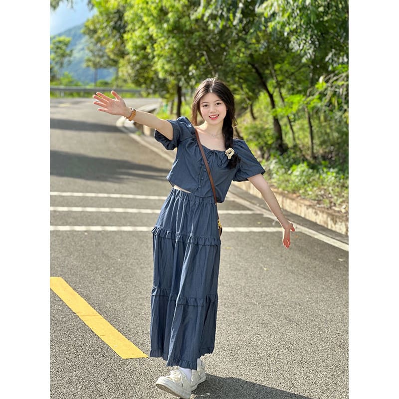 Salt Young Lace-up Top And Skirt Two-piece Set Wear Suit view 4