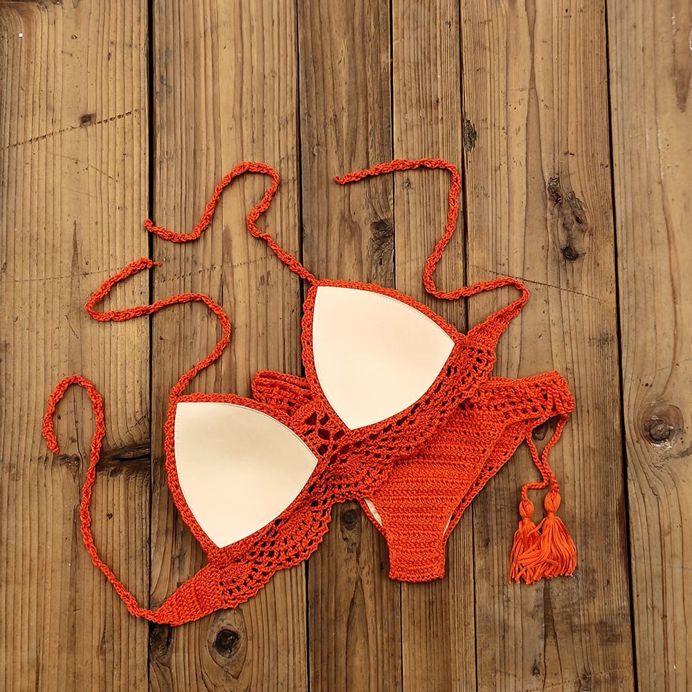 Women's Fashion Solid Color Handmade Crochet Bikini Suit view 19