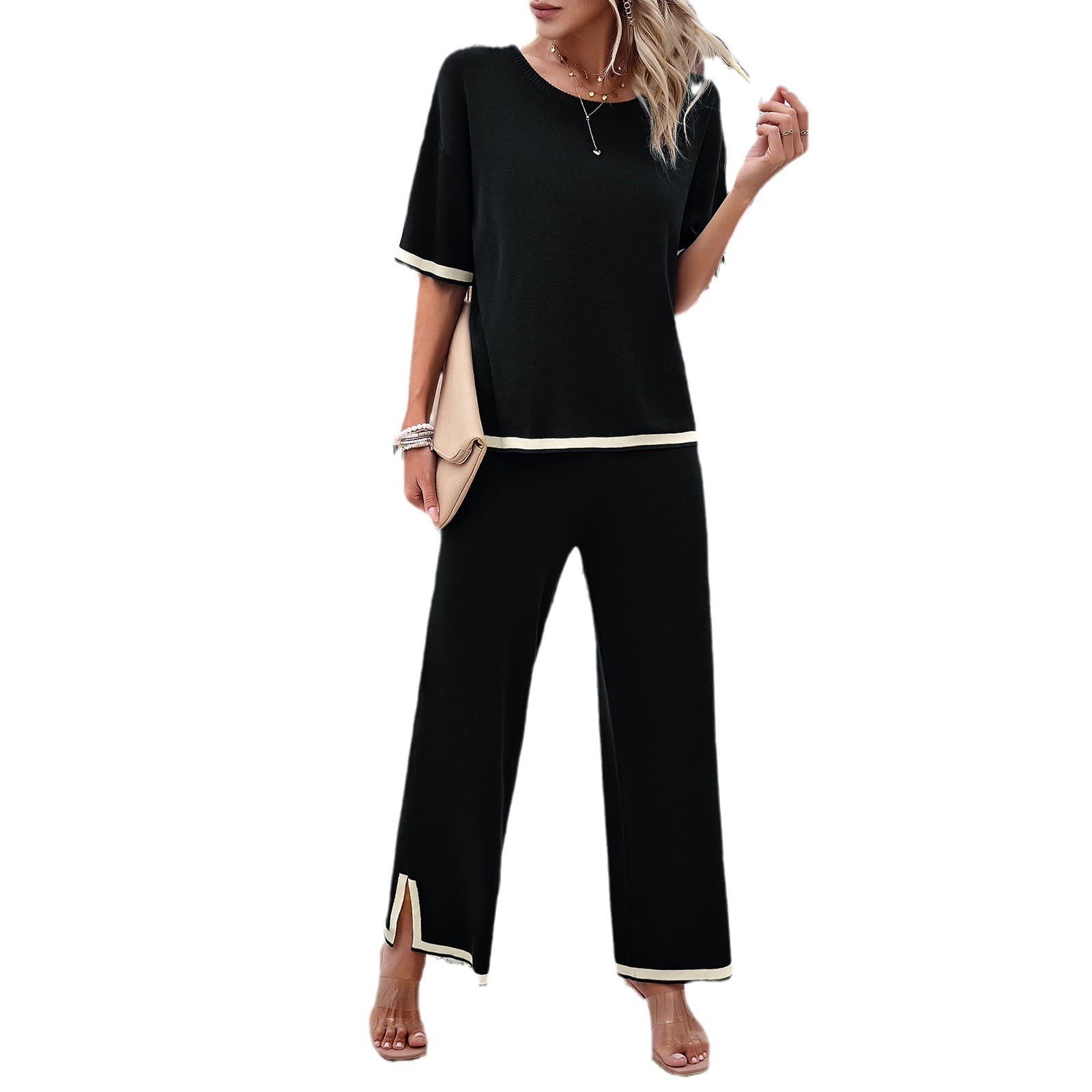 Women's Fashion Temperament Leisure Short Sleeve Knitting Suit view 3