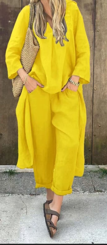 2pcs Long-sleeved Suits Loose V-neck Long Top And High Waist Wide Leg Pants With Pockets Women's Clothing view 9