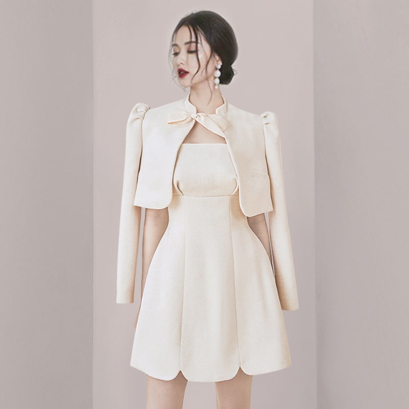 Women's Sweet Bow Brooch Small Cardigan Tube Top Seamless Back Suit Two-piece Set view 2