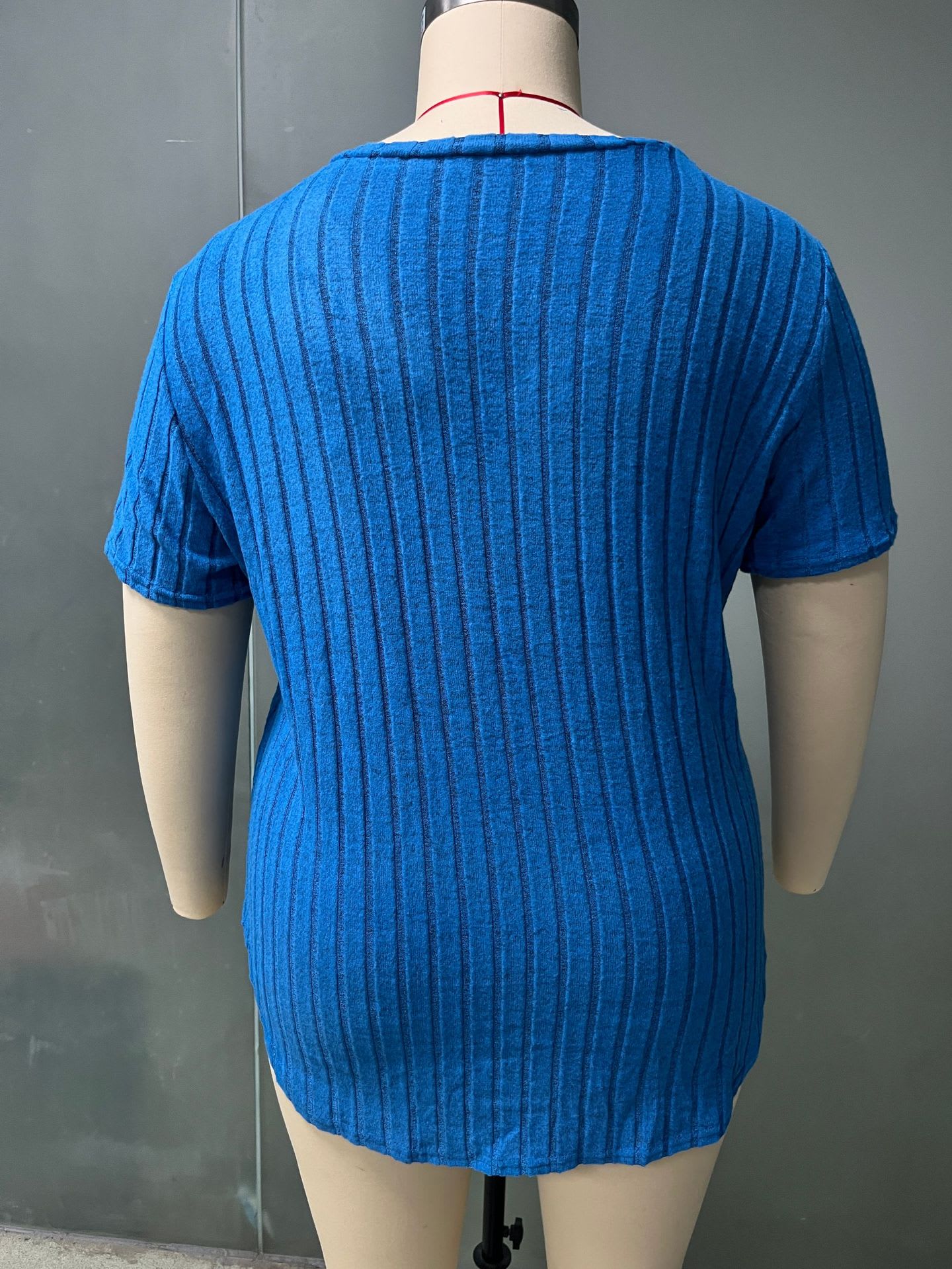 Solid Color Plus Size Women's Clothes Top V-neck Sunken Stripe Short Sleeve T-shirt view 34