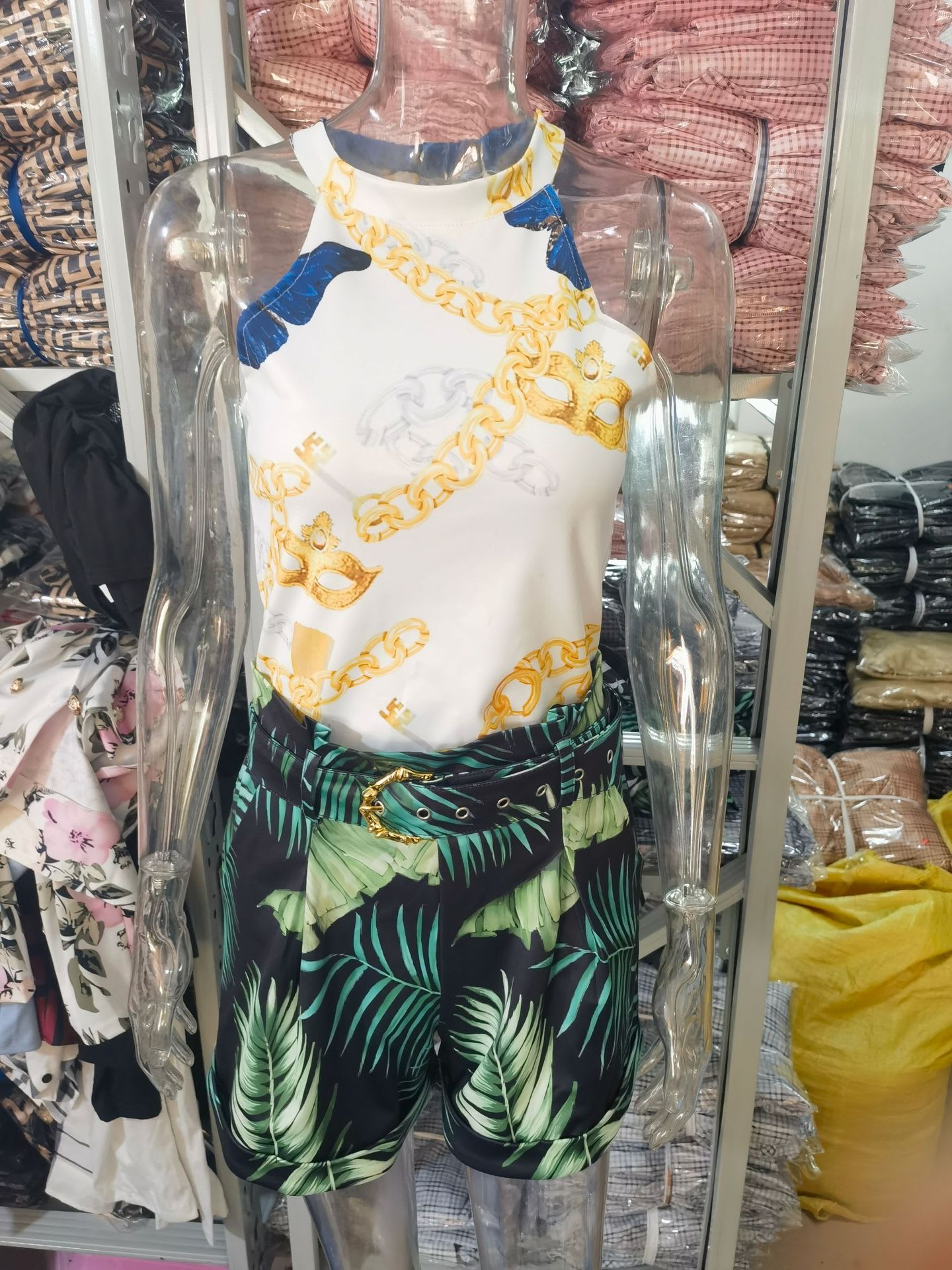 European And American Leisure Fashion Hollowed-out Short Sleeve Shorts Women's Suit view 14