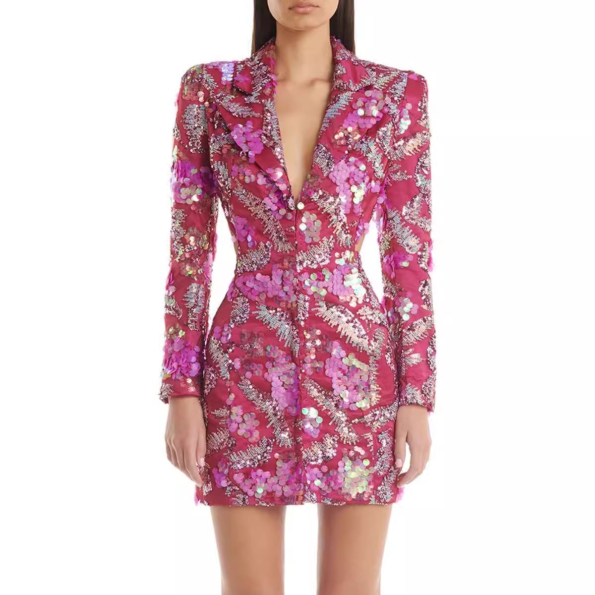 Sequined Backless Mid-length Suit Jacket view 19