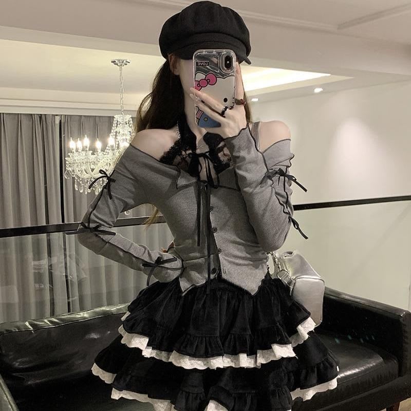 Long Sleeve Halterneck T-shirt Women's Cake Skirt view 2