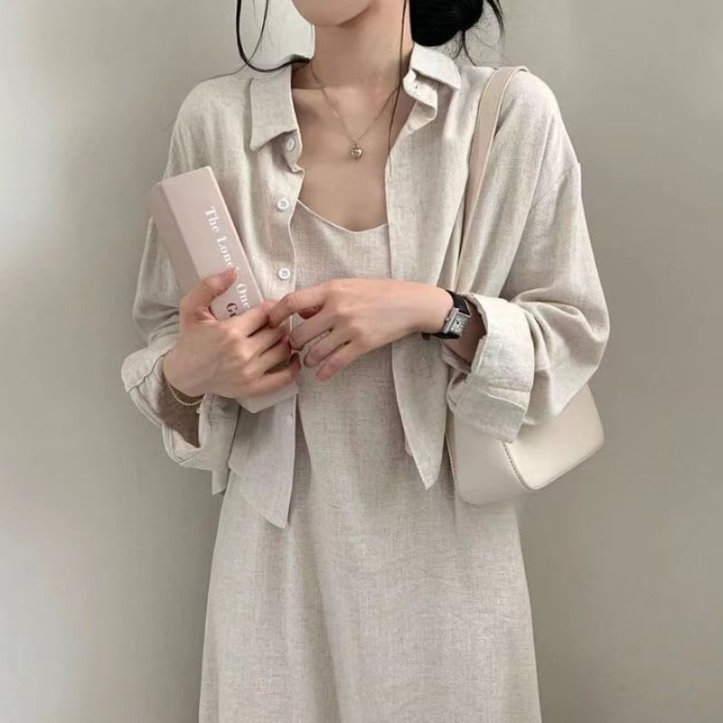 Retro Anti-aging Sling Dress Two-piece Set For Women view 4