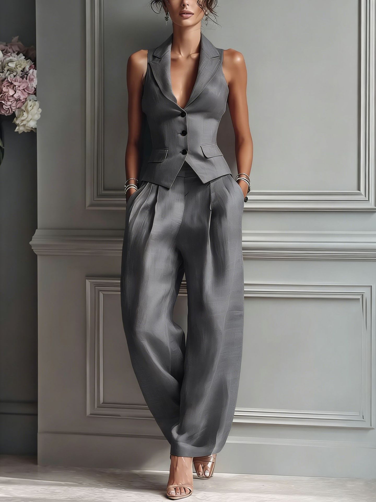 Summer Sleeveless Suit Casual Single-breasted Vest And Casual Pants Set view 6