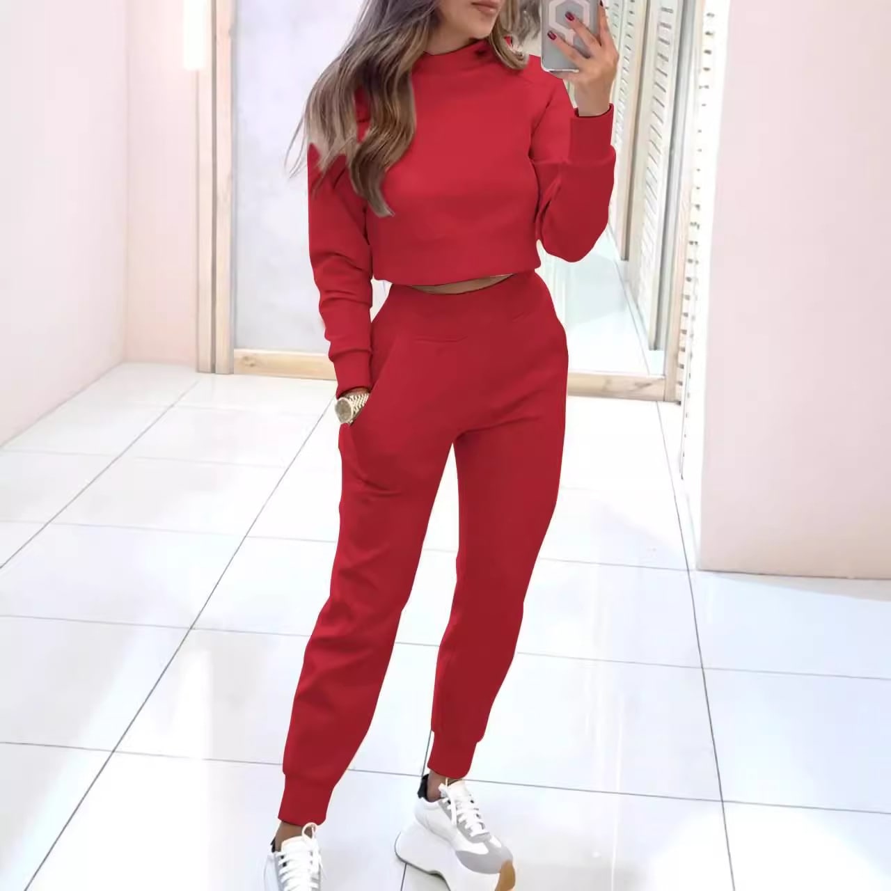 Autumn And Winter Ladies High Collar Slim Fit Long Sleeves Casual Suit view 7