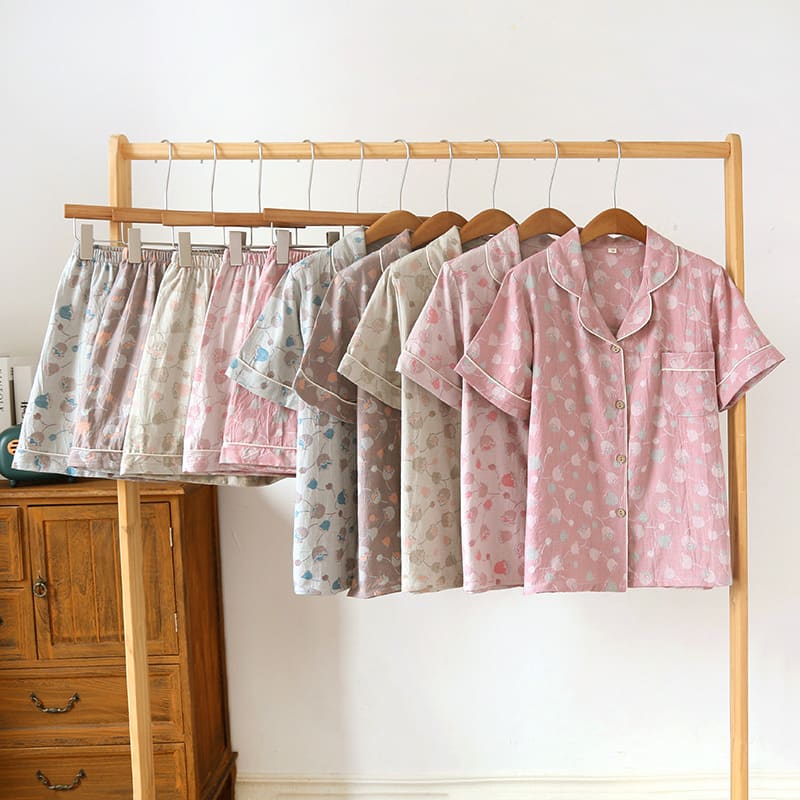 Summer New Retro Yarn-dyed Jacquard Short-sleeved Shorts Women's Lapel Suit Homewear view 11