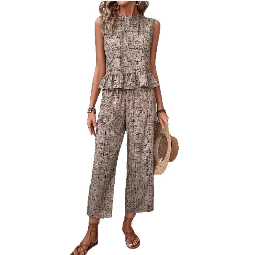 Female Spring And Summer Print Straight-leg Pants Suit view 5