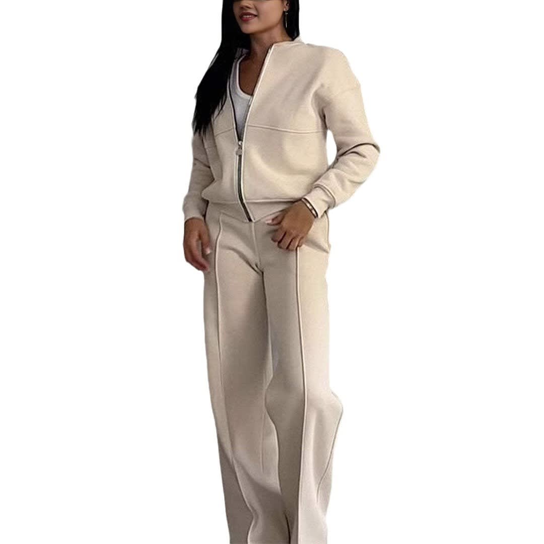 Women's Sports Suits Zipper Jacket And Wide Leg Pants Two-piece Set view 13