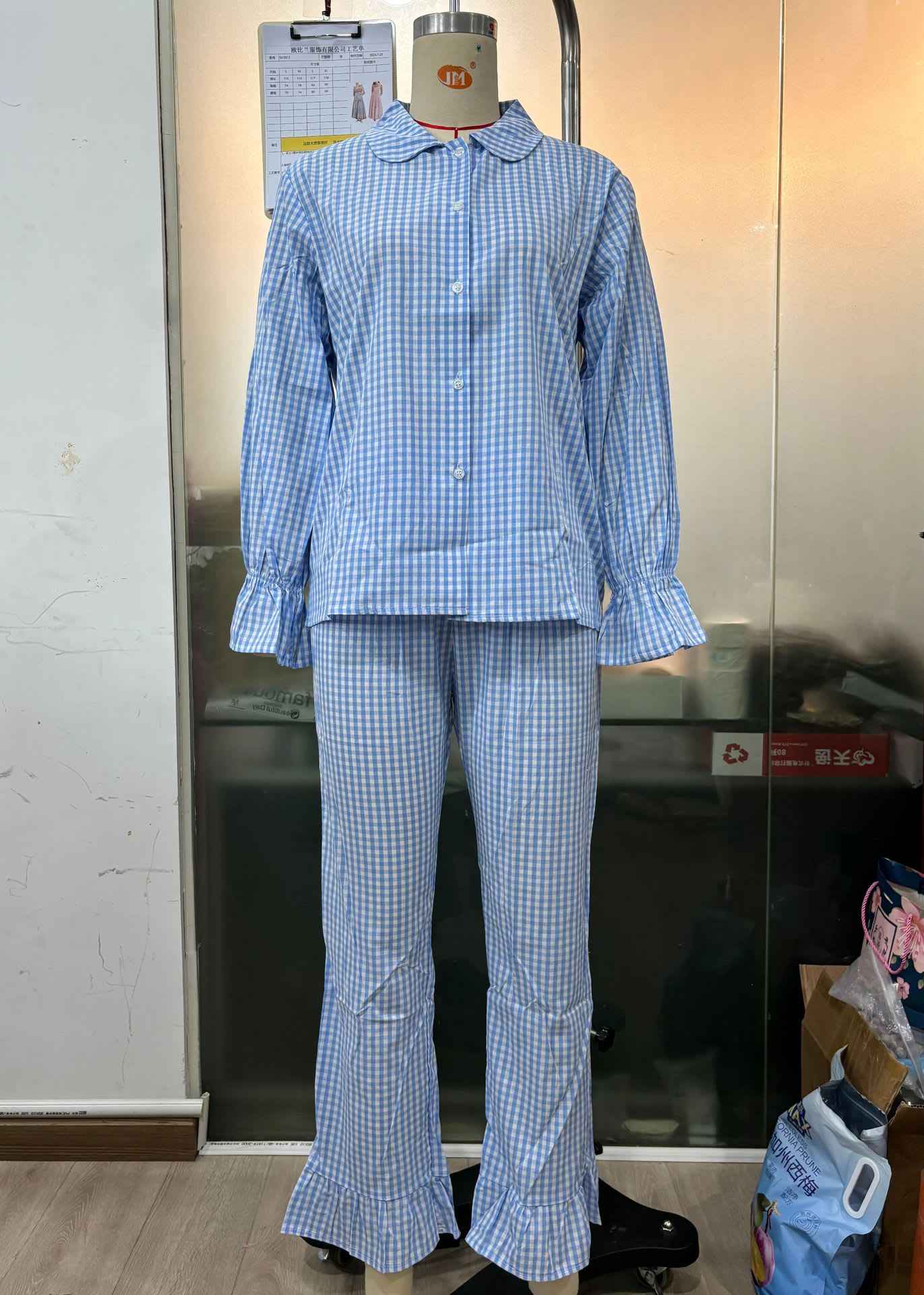 Women's Casual Two-piece Suit Bell Sleeve Top Mesh Trousers view 9