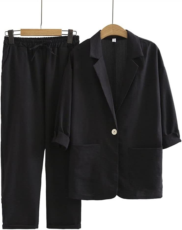 Women's Cotton Linen Coat Pants Fall Loose Fashion Suit view 6