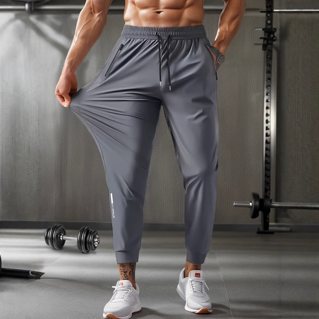 Men's Running Pants Ice Silk Summer Quick-drying Training Fitness Zipper Dungarees view 6