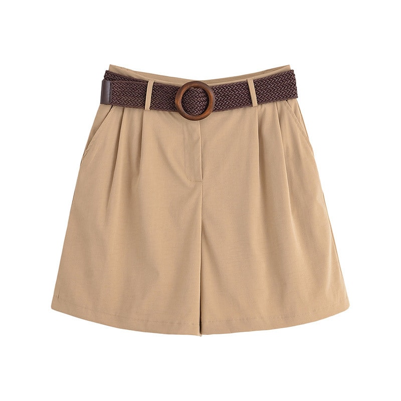 Elegant Lapel Short-sleeved Shirt With Belt Loose Pleated Shorts view 10