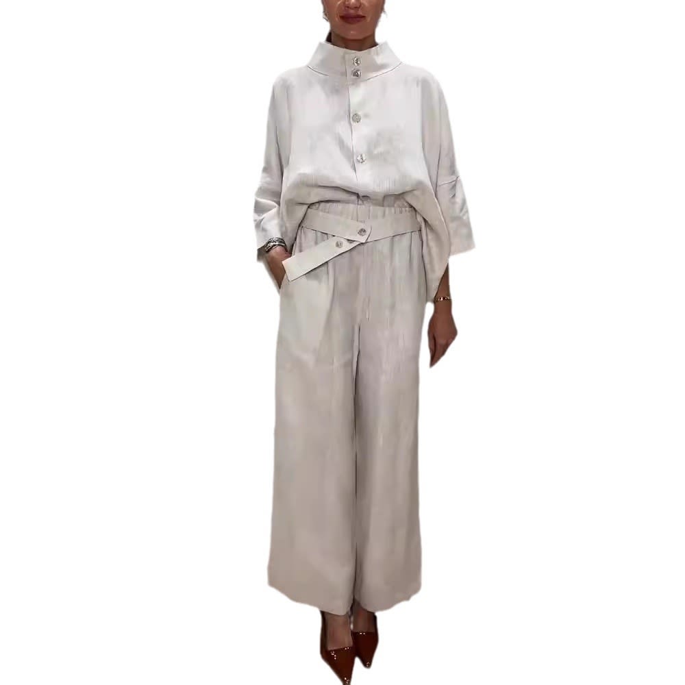 City Elegant Comfortable Stand-up Collar 34 Sleeve Shirt Outfit view 3