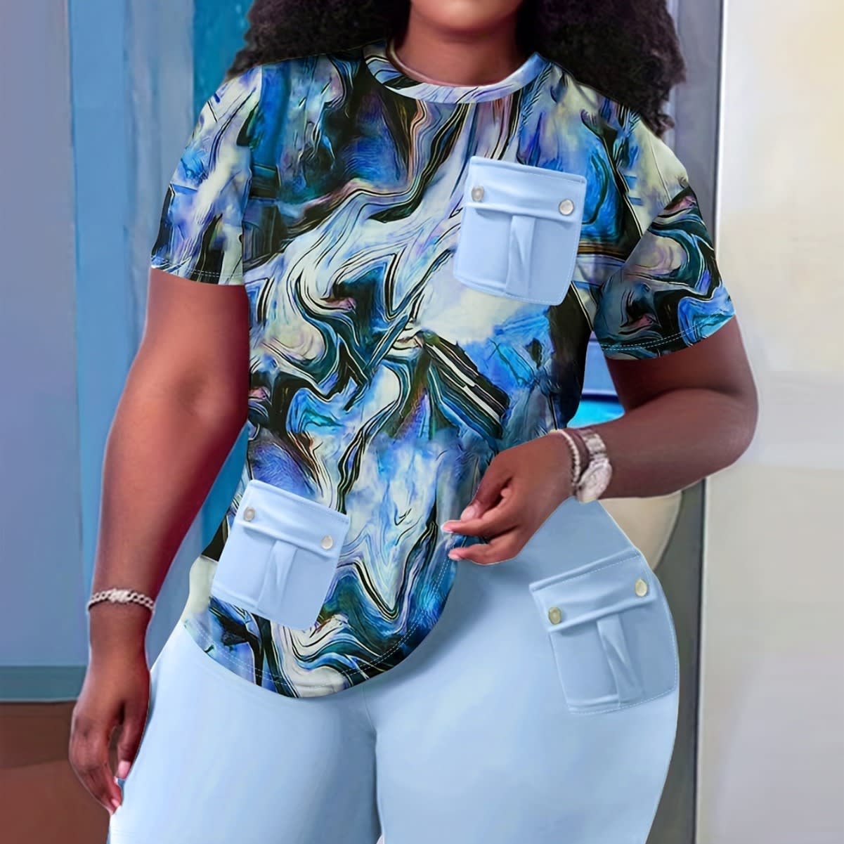 Cross Border Exclusive For Wish Independent Station Blooming Printing Pocket Stitching Suit view 5
