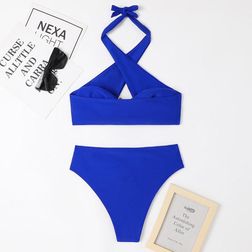 Women's Fashion Split High Waist Briefs Cross-halterneck Swimsuit view 4