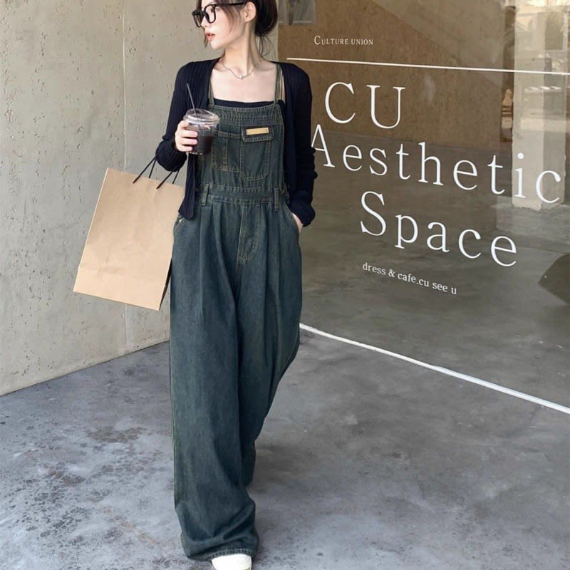 Plus Size Loose Mop Thin Denim Suspender Pants view 6