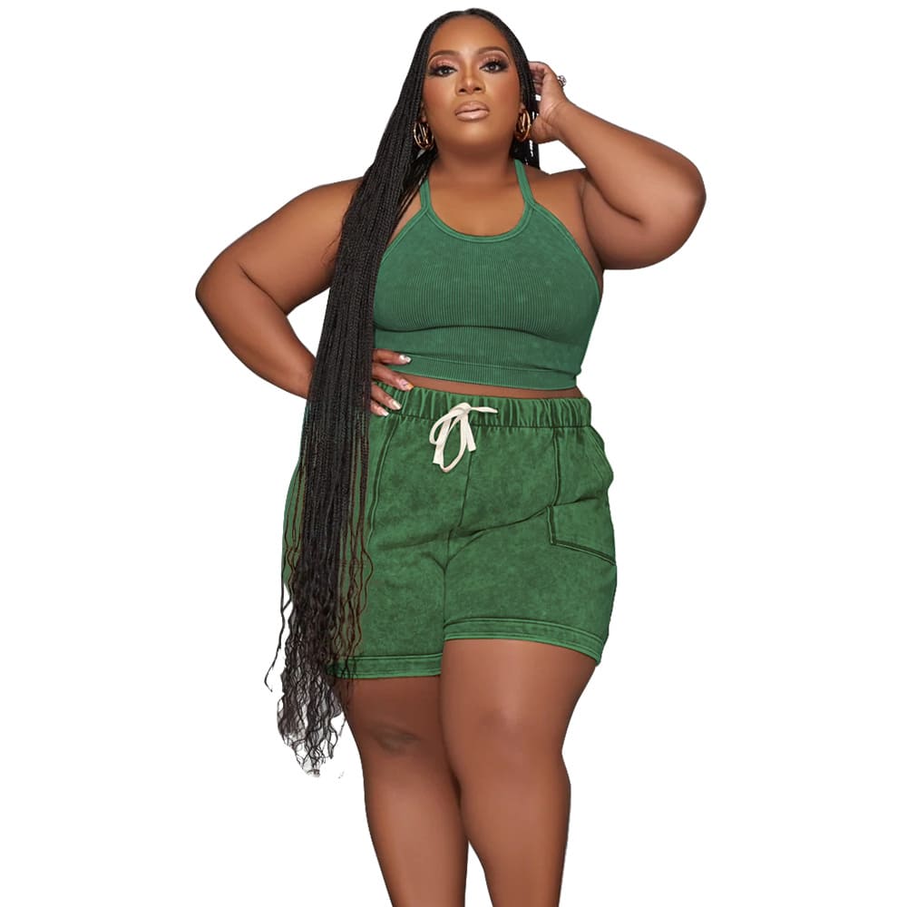 Plus Size Suit Printing Casual Vest Shorts Set view 24