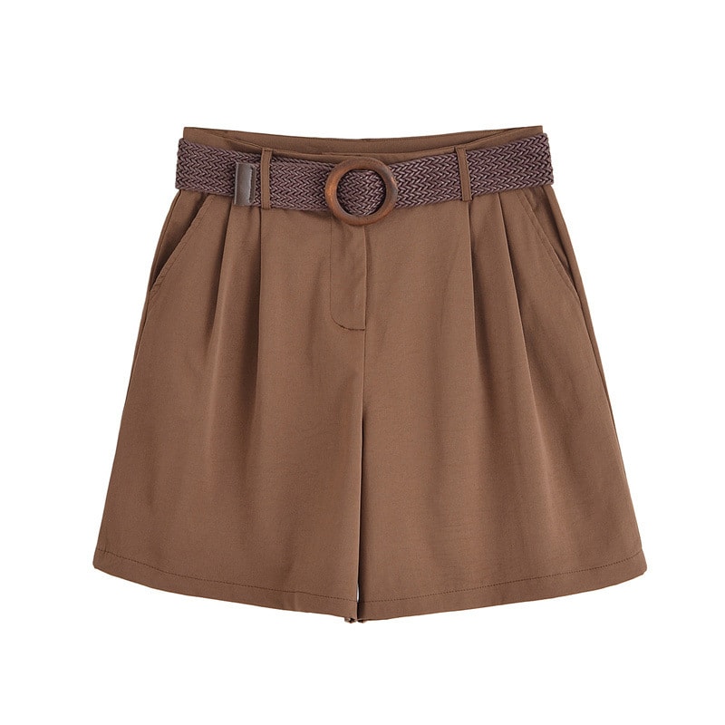 Elegant Lapel Short-sleeved Shirt With Belt Loose Pleated Shorts view 2