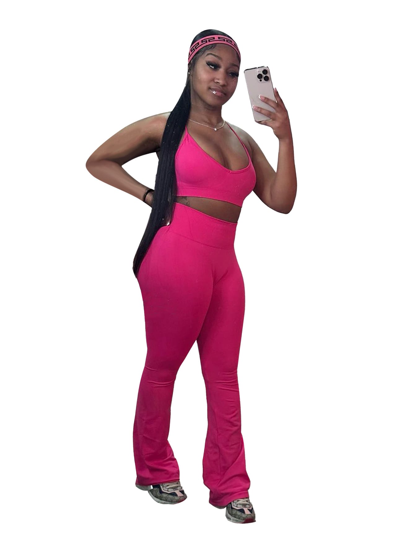 Solid Color Short Top High Waist Bootcut Sports And Leisure Suit Women view 4