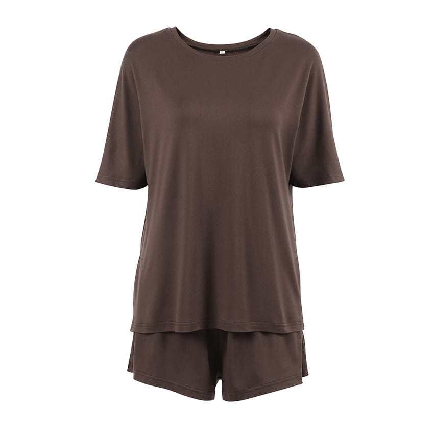 Knitted And Emerized Pajamas Short-sleeved Shorts Two-piece Set