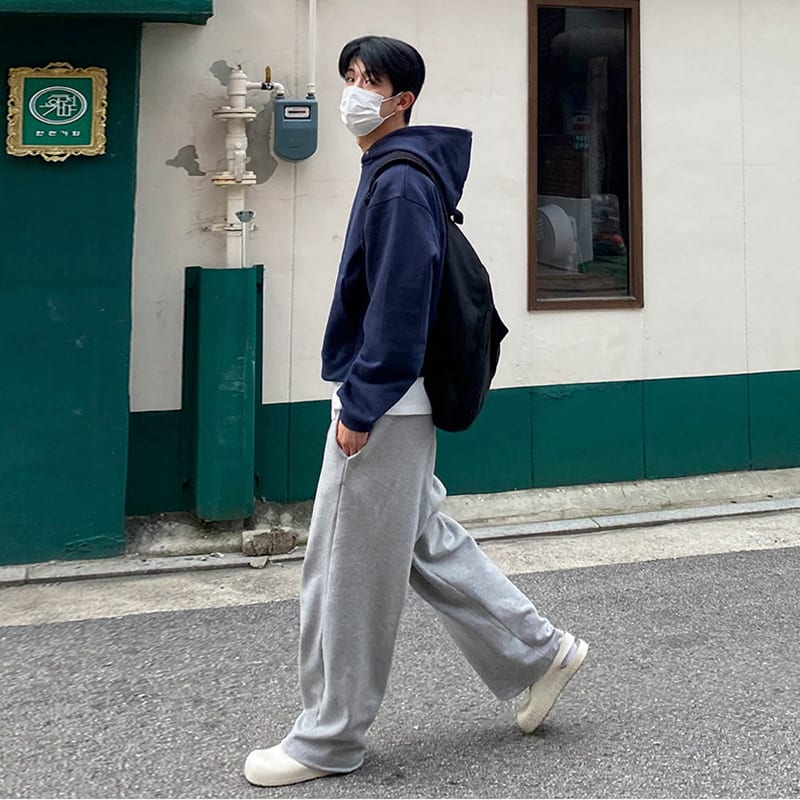 Men's Wide Leg Sweatpants Cotton Loose Gray Sweatpants Casual Trousers view 6