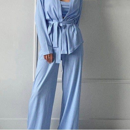 Three-piece Textured Strap Trousers view 3