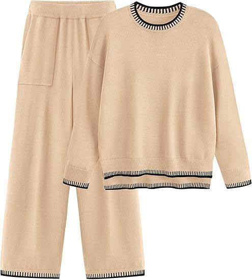 Sweater Knit Casual Long Sleeve Pullover Wide Leg Pants Suit view 10