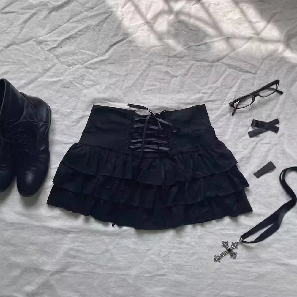 Cute Fashion Bow Waist Trimming Fashion Gothic Vintage Skirt view 2