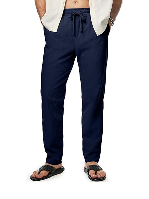 Men's Cotton And Linen Trousers Loose Drawstring Waist Straight Summer Breathable view 3