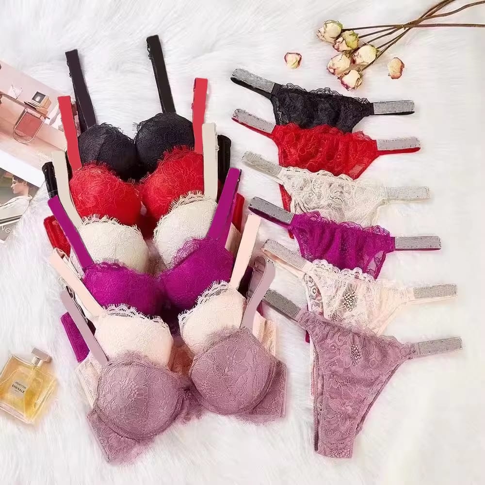 Lace Rhinestone Bra Underwear Suit view 3