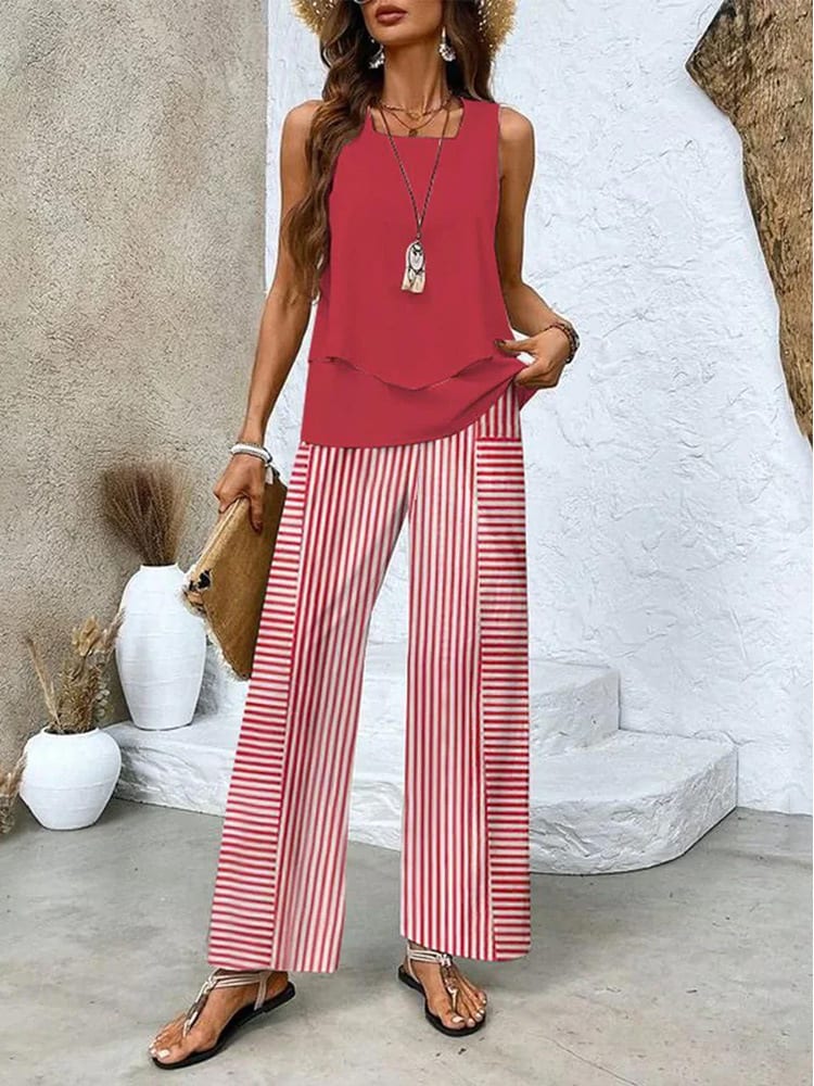 Women's Sleeveless Double Layer Vest Pants Suit view 18