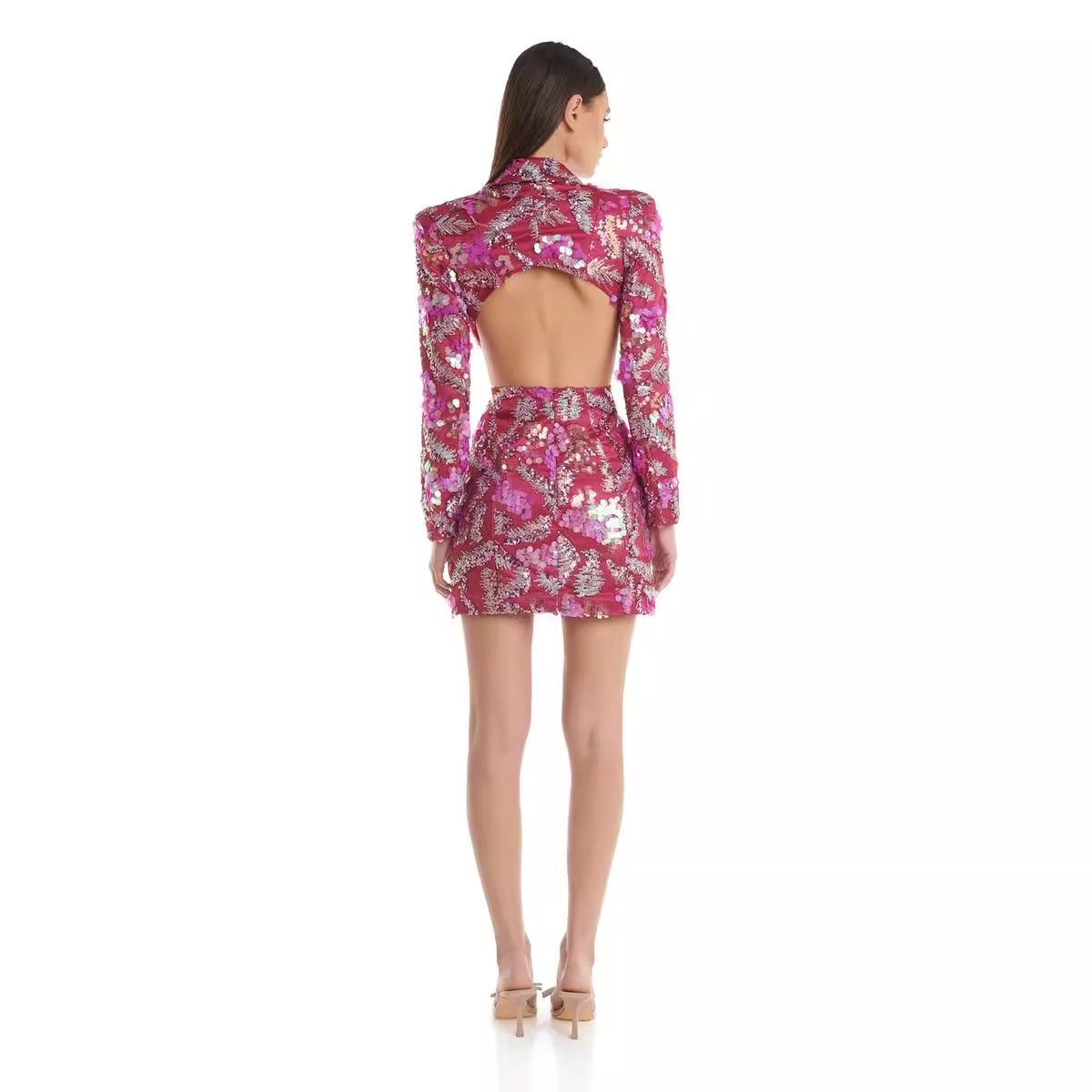Sequined Backless Mid-length Suit Jacket view 22